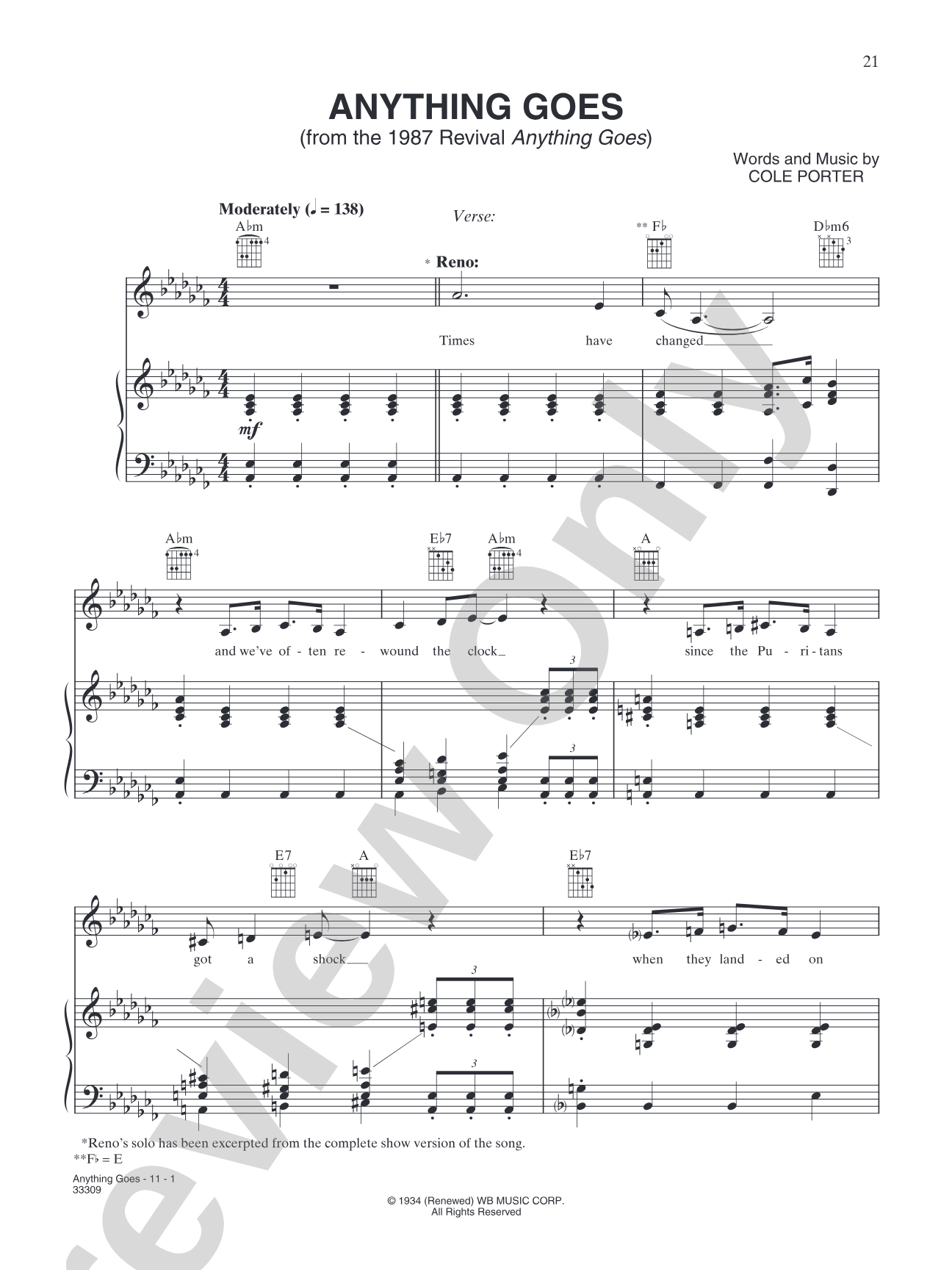 Anything Goes (from the 1987 Revival "Anything Goes"): Piano/Vocal/Chords