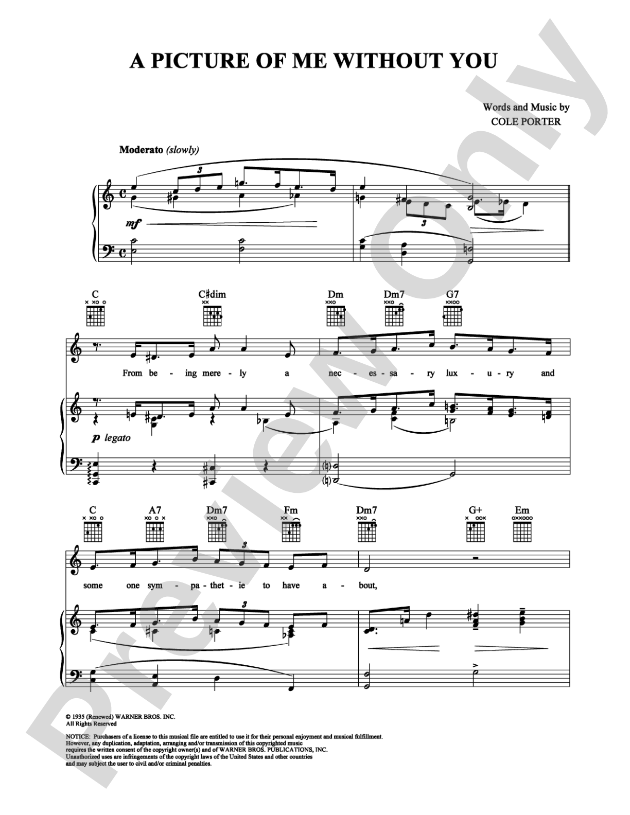 A Picture of Me Without You: Piano/Vocal/Chords Digital Sheet Music