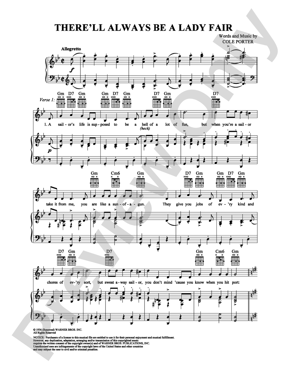 There'll Always Be a Lady Fair: Piano/Vocal/Chords Digital Sheet Music