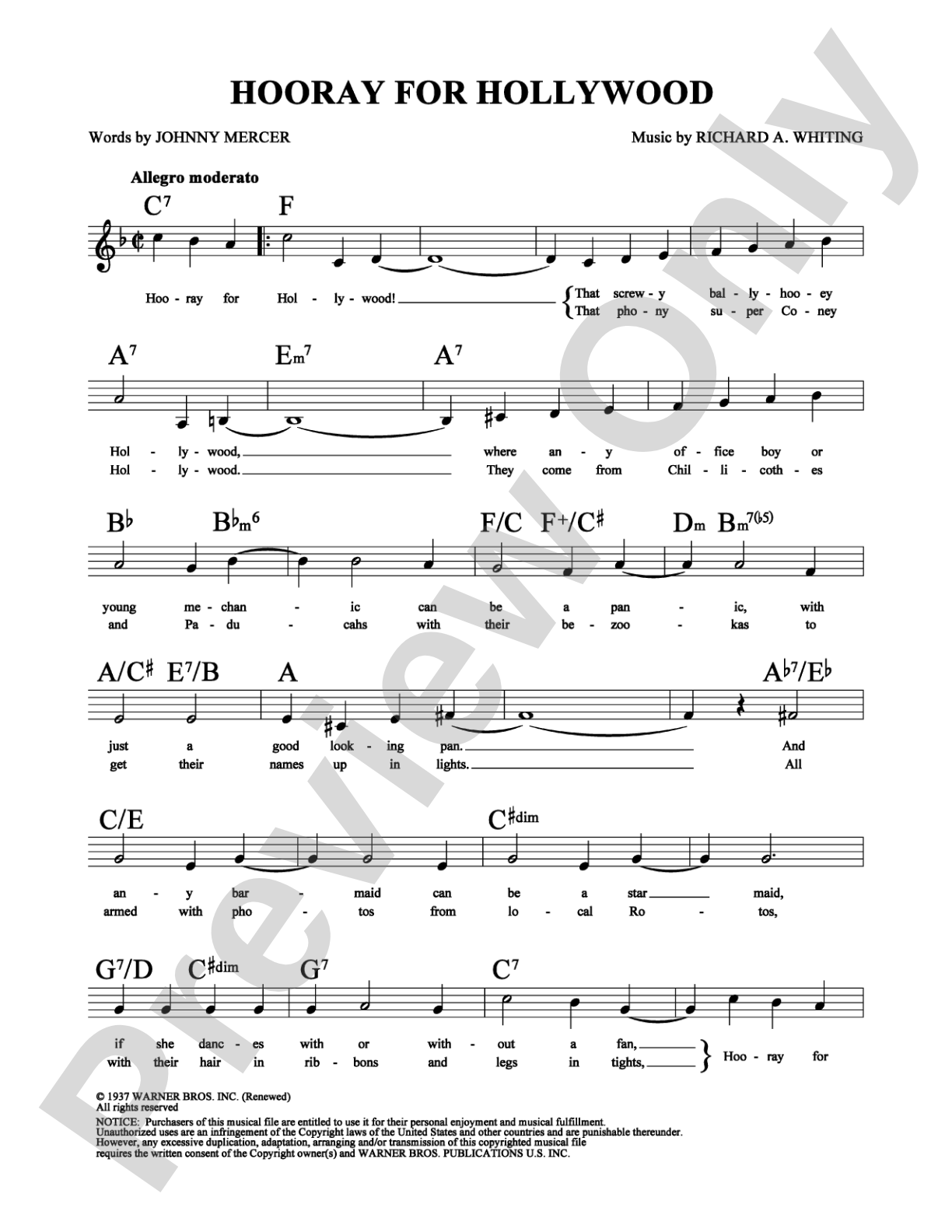Hooray for Hollywood: Lead Sheet Digital Sheet Music