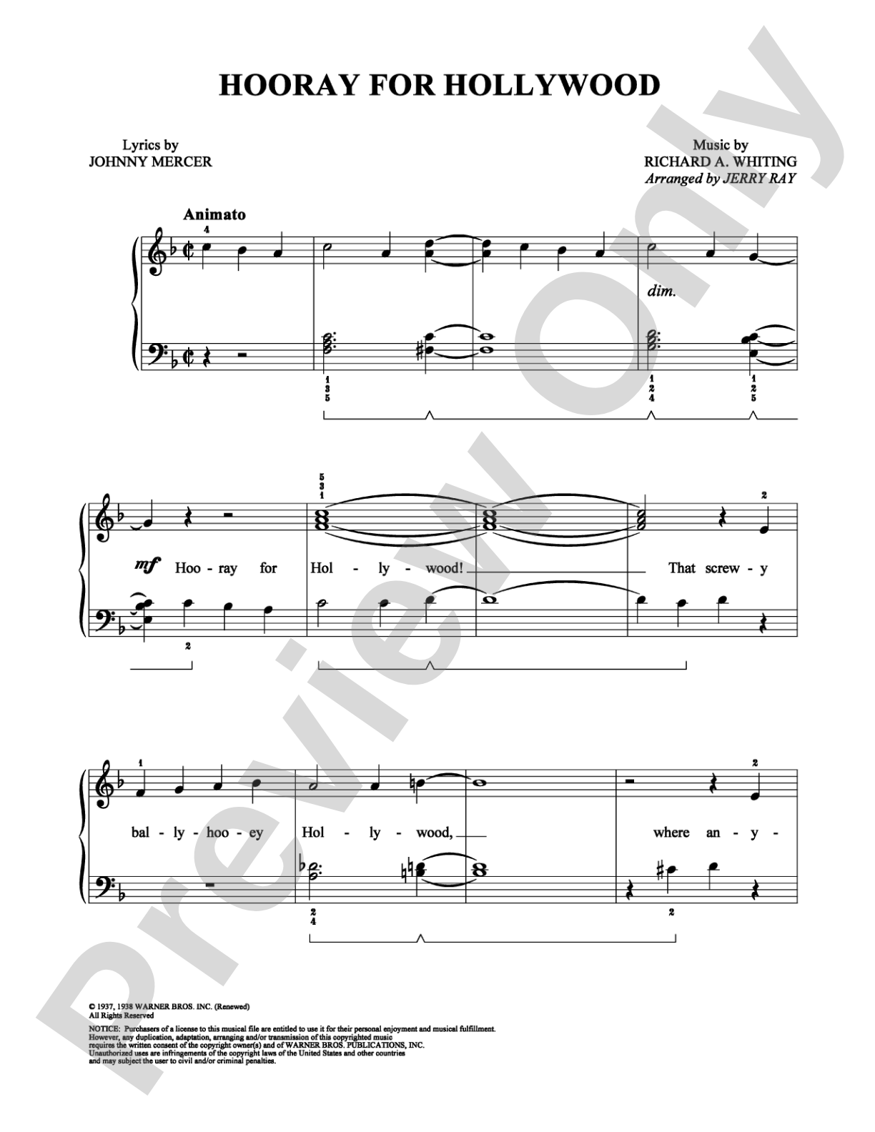 Hooray for Hollywood: Easy Piano Digital Sheet Music