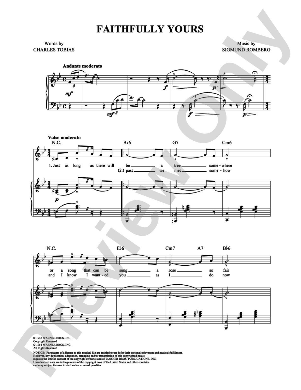 Faithfully Yours: Piano/Vocal/Chords Digital Sheet Music