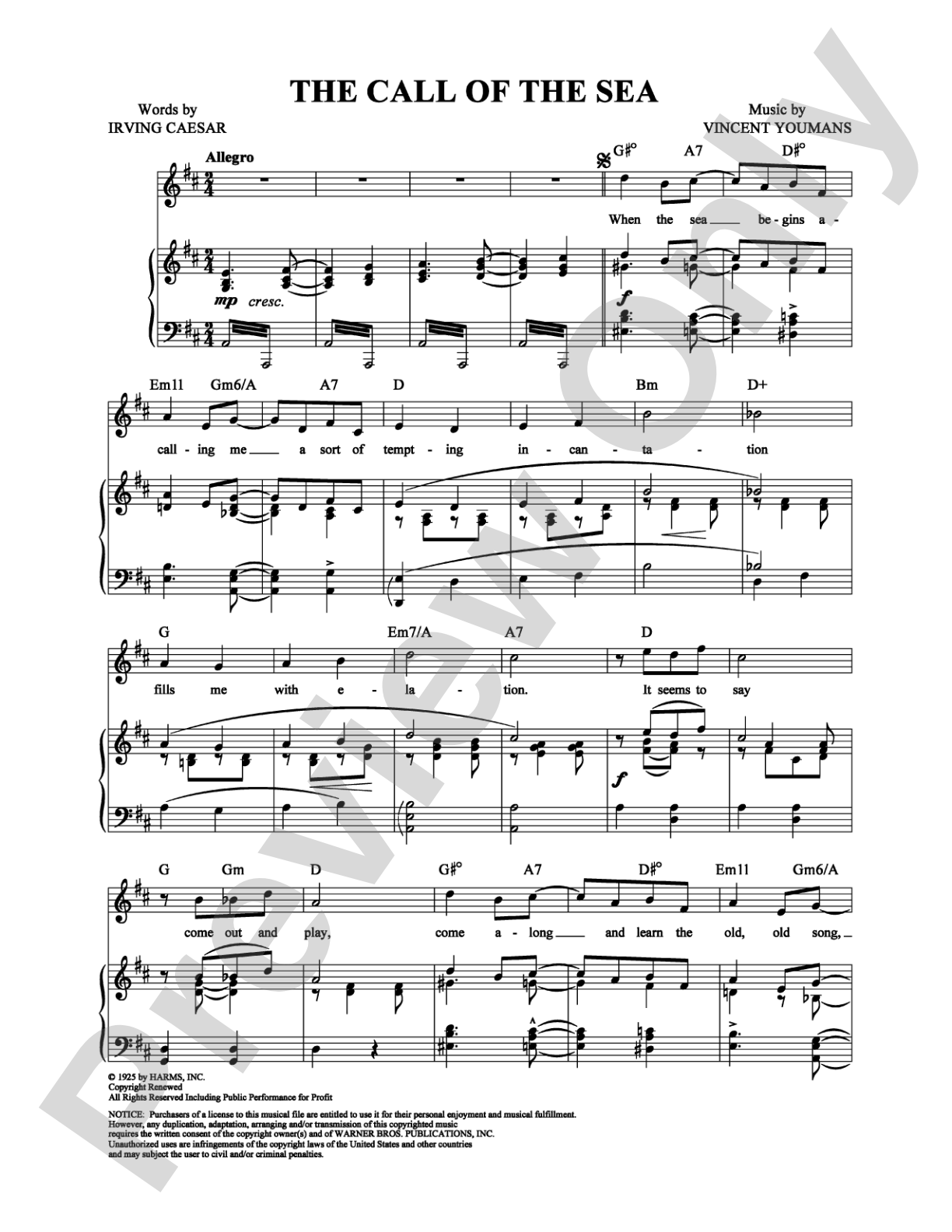 The Call of the Sea: Piano/Vocal/Chords Digital Sheet Music