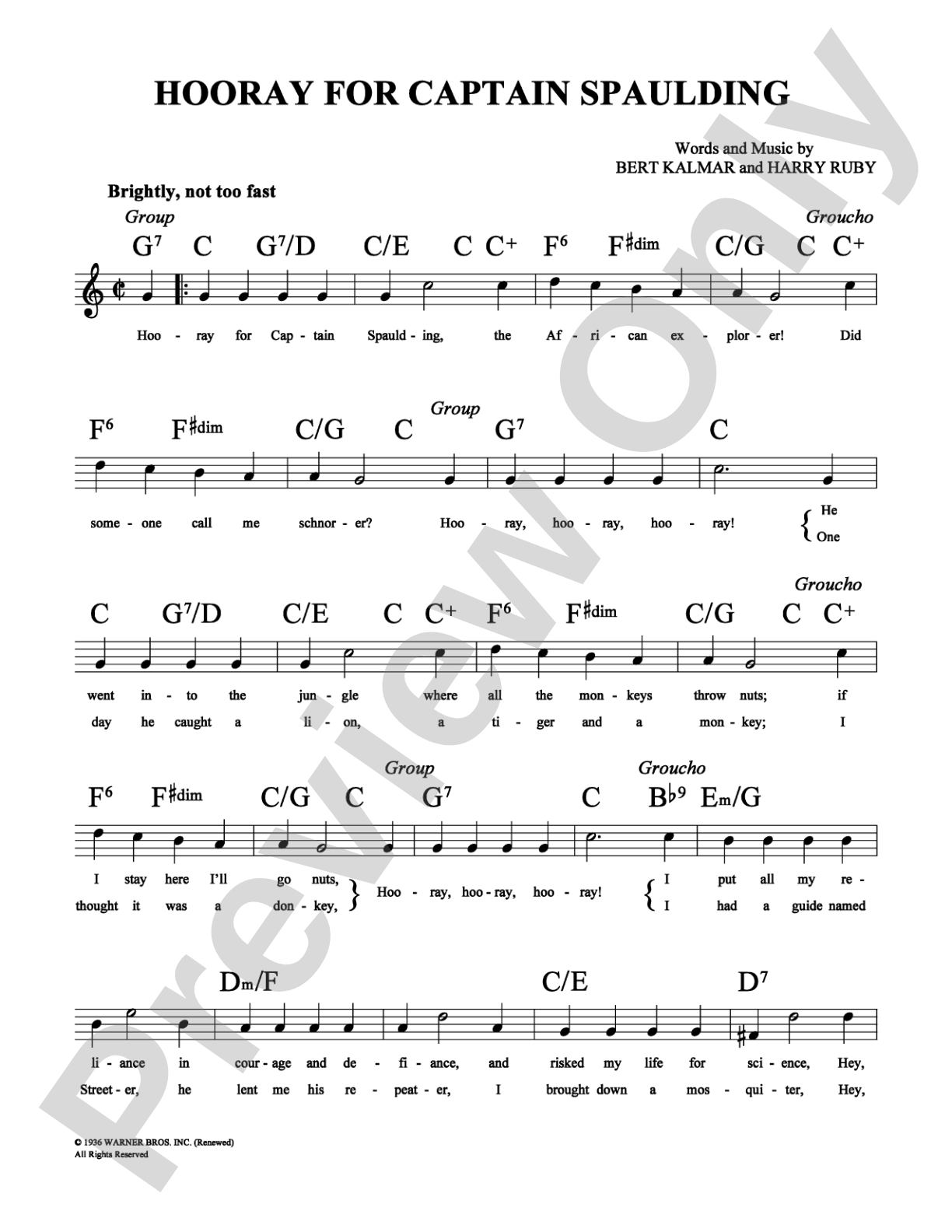 Hooray for Captain Spaulding: Lead Sheet Digital Sheet Music