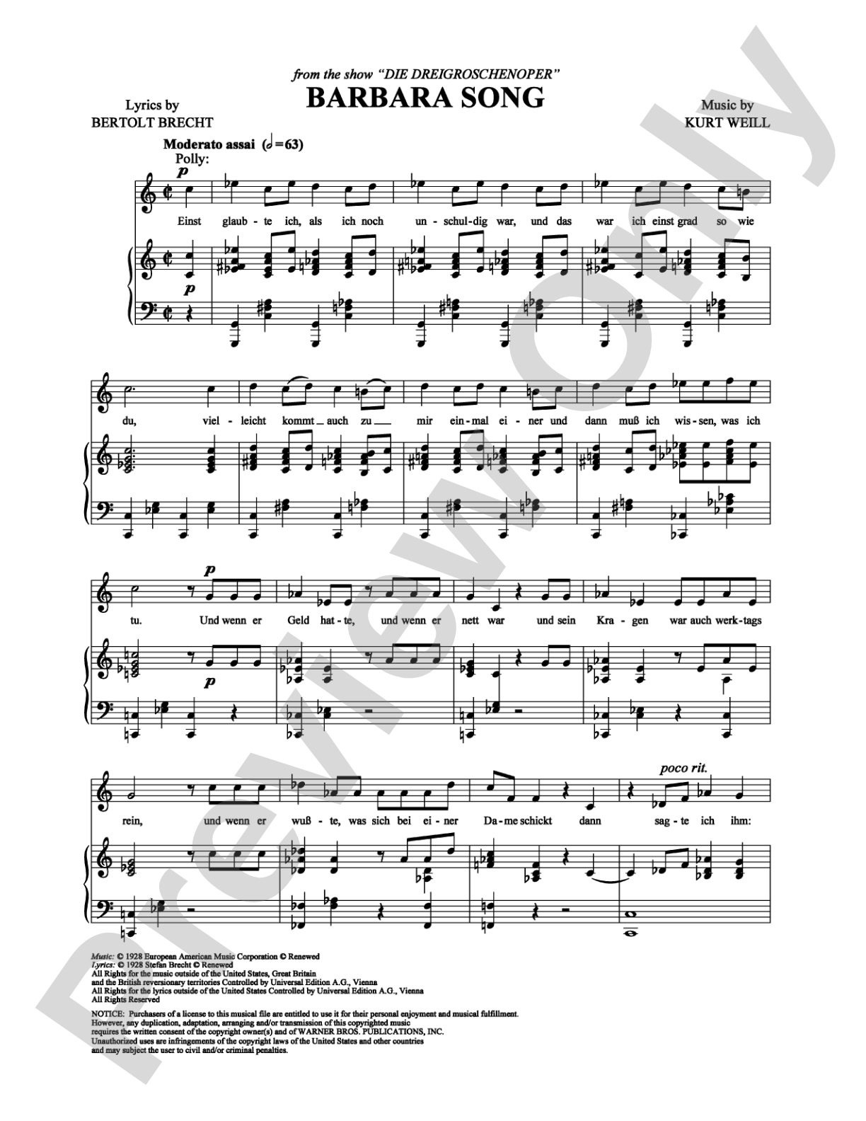 Barbara Song: Piano/Vocal/Chords Digital Sheet Music