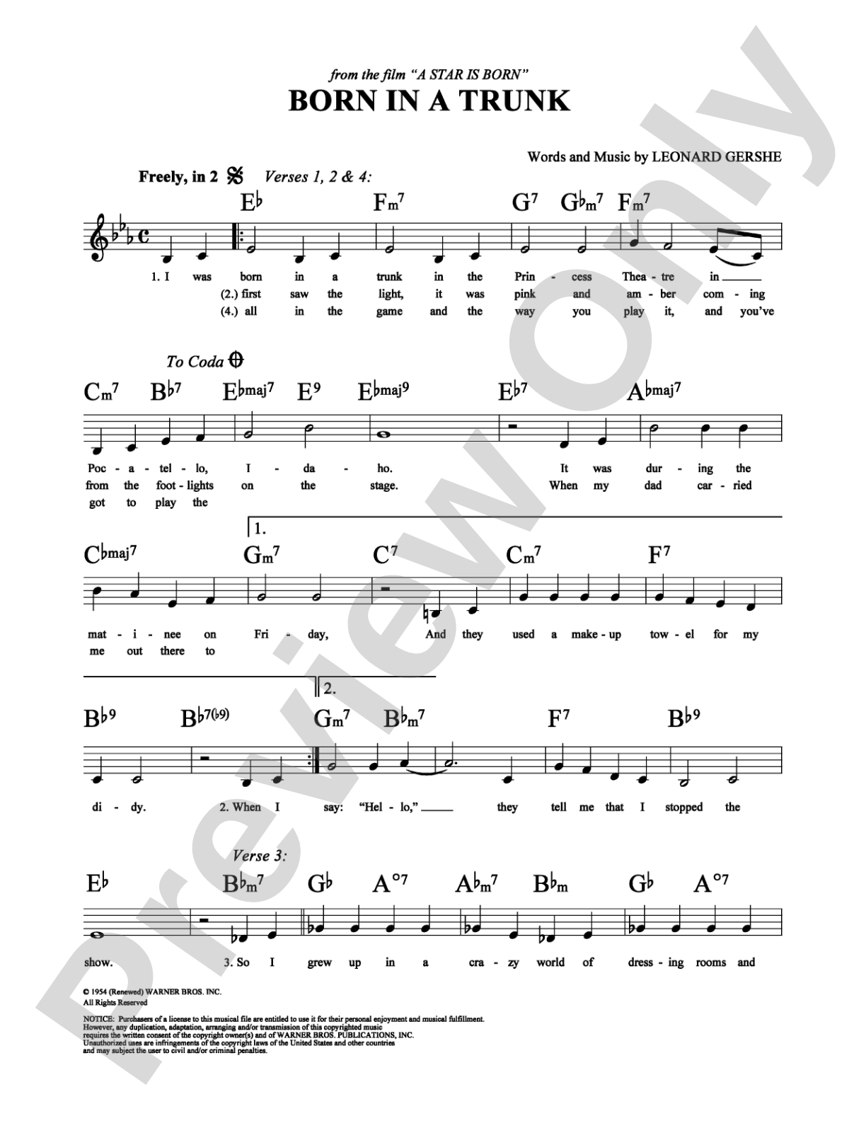 Born in a Trunk: Lead Sheet Digital Sheet Music