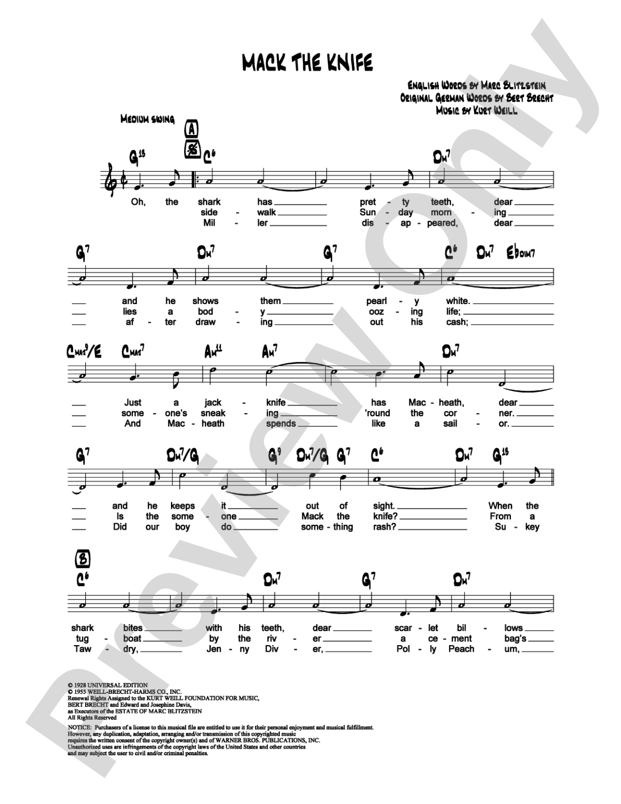 Mack the Knife: Lead Sheet Digital Sheet Music