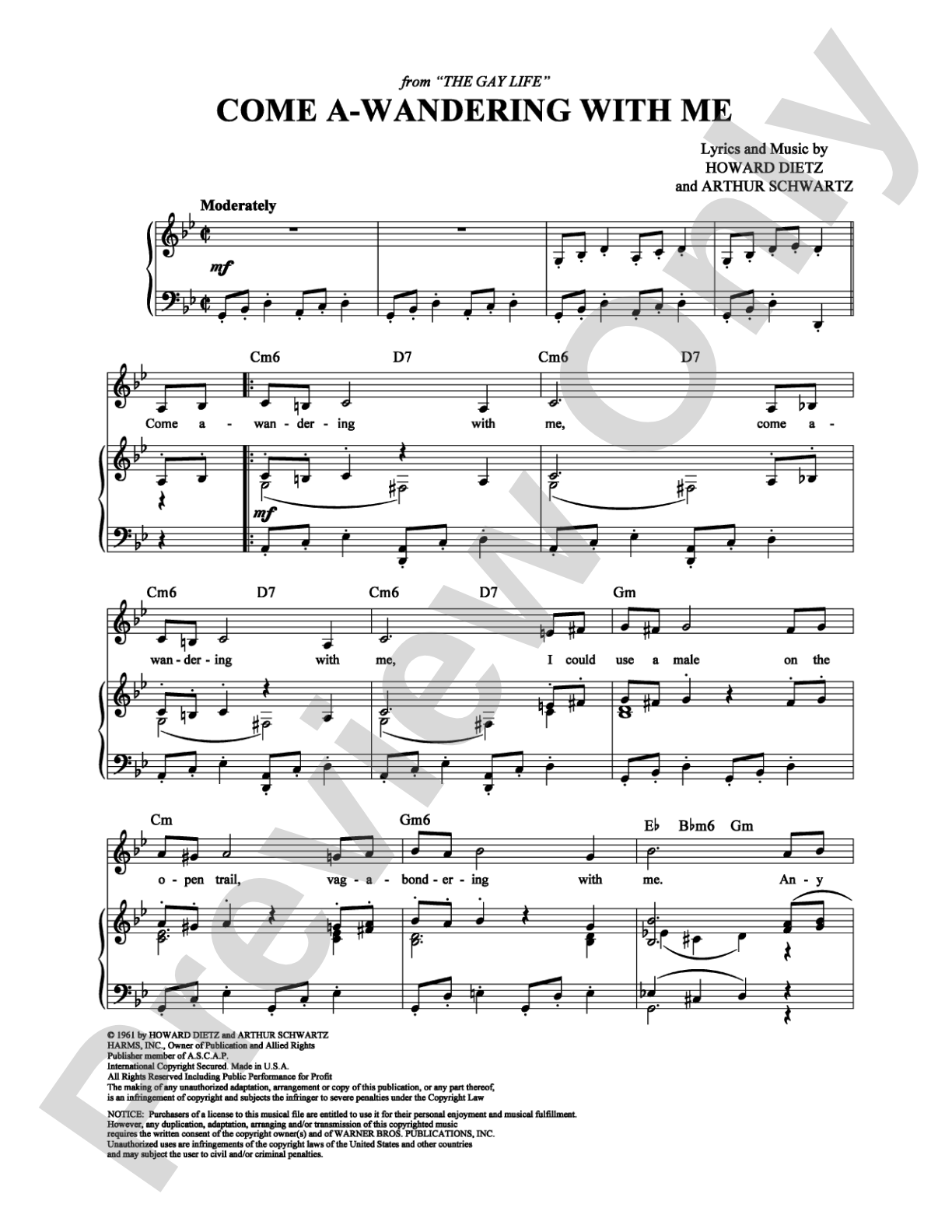 Come A-Wandering With Me: Piano/Vocal/Chords Digital Sheet Music