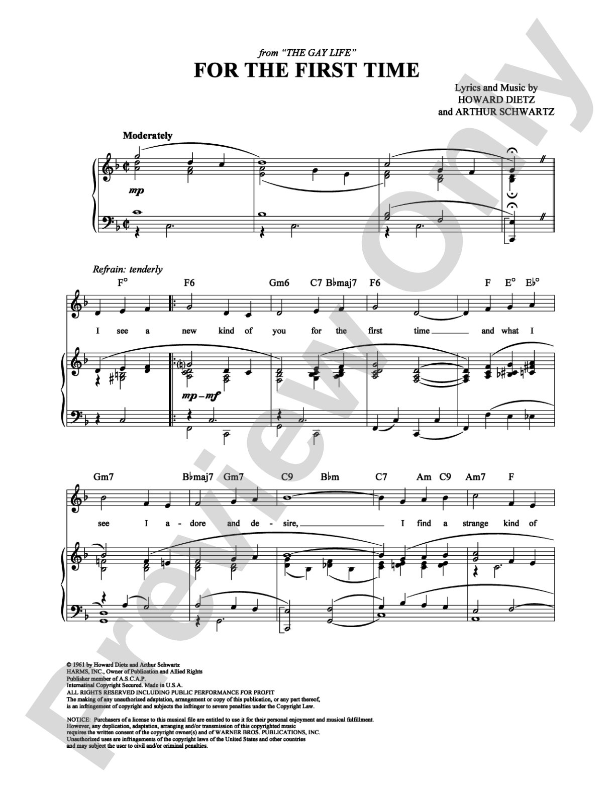 For the First Time: Piano/Vocal/Chords Digital Sheet Music