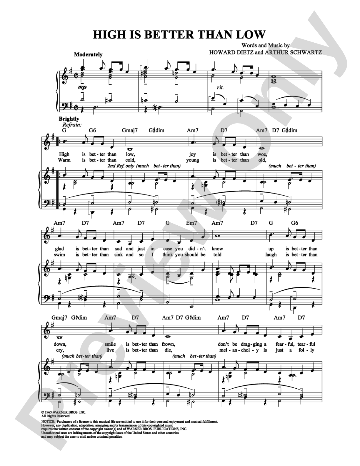 High Is Better Than Low: Piano/Vocal/Chords Digital Sheet Music