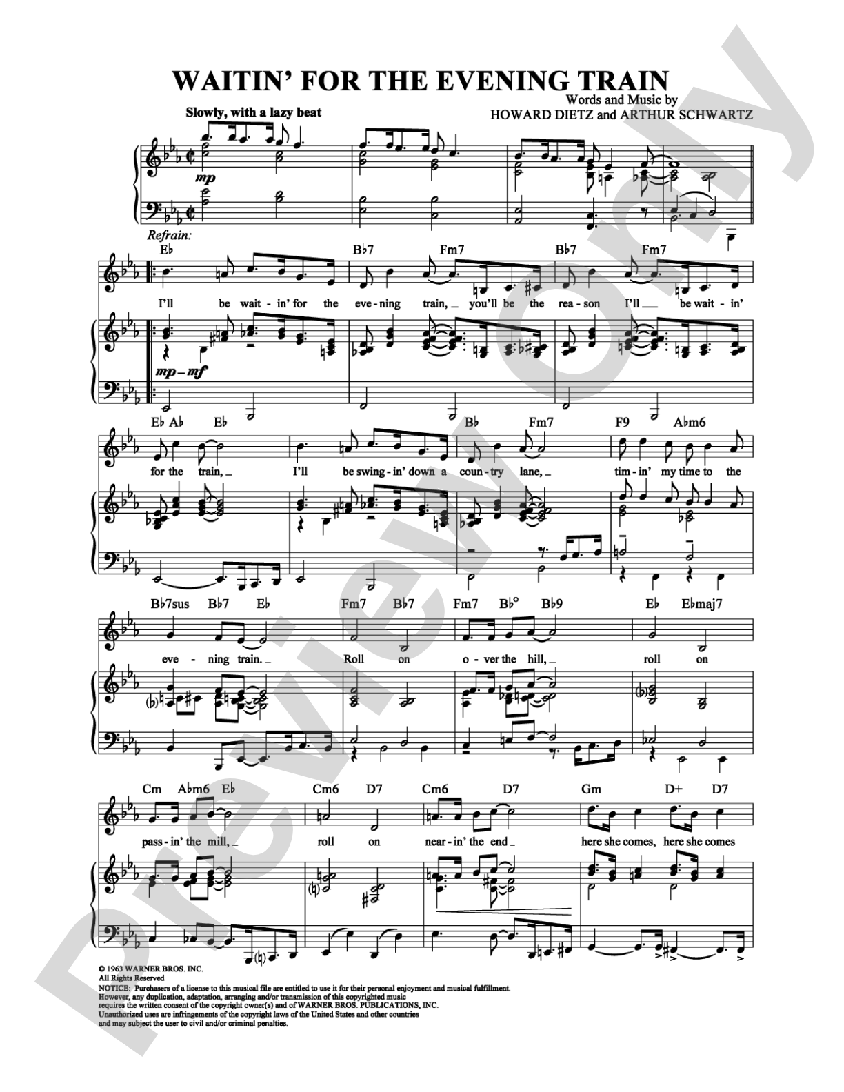 Waitin' for the Evening Train: Piano/Vocal/Chords Digital Sheet Music