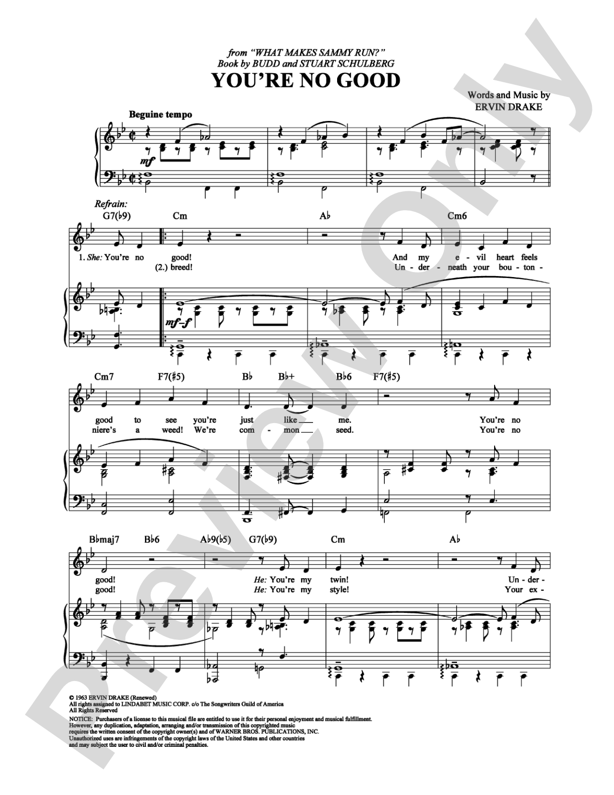 You're No Good: Piano/Vocal/Chords Digital Sheet Music
