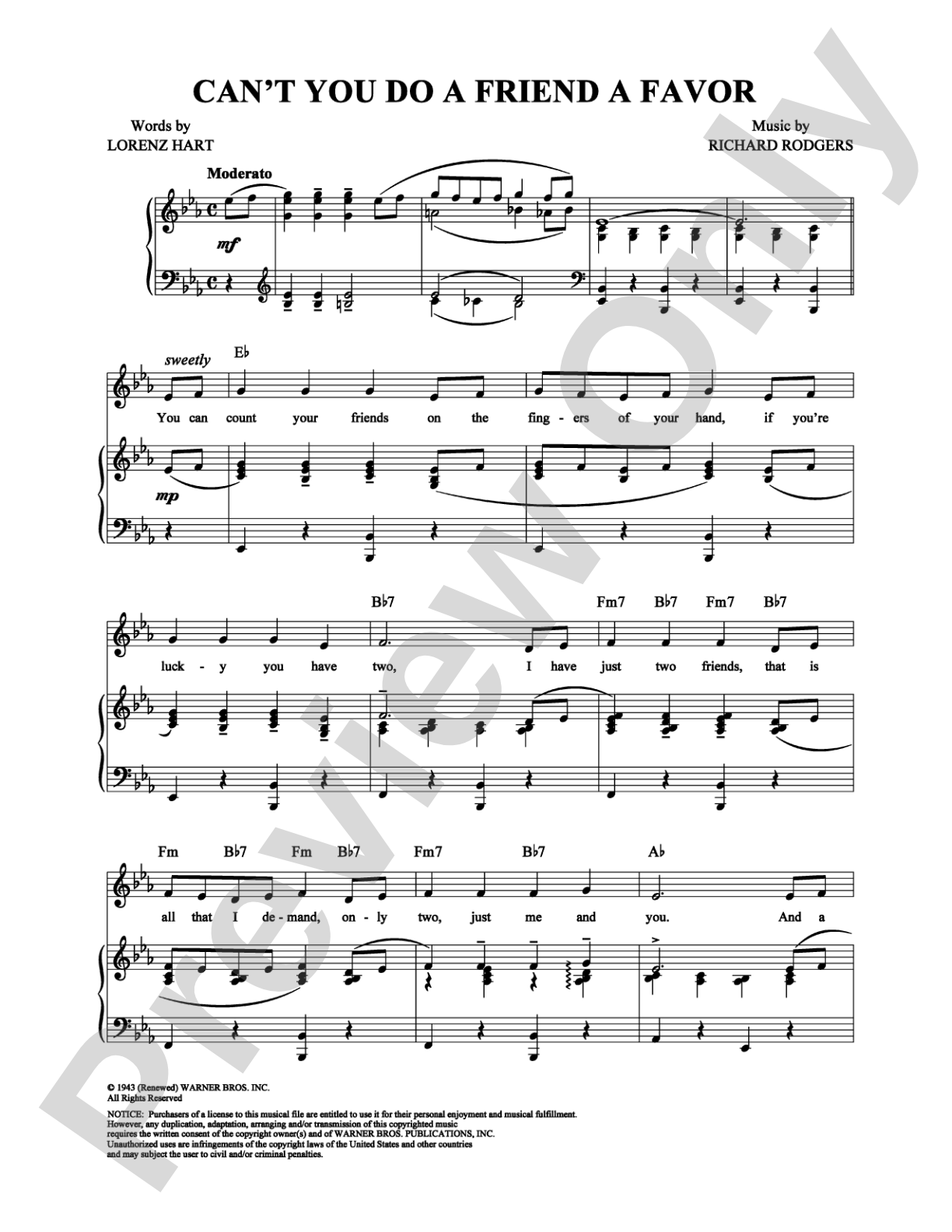 Can't You Do A Friend A Favor: Piano/Vocal/Chords Digital Sheet Music