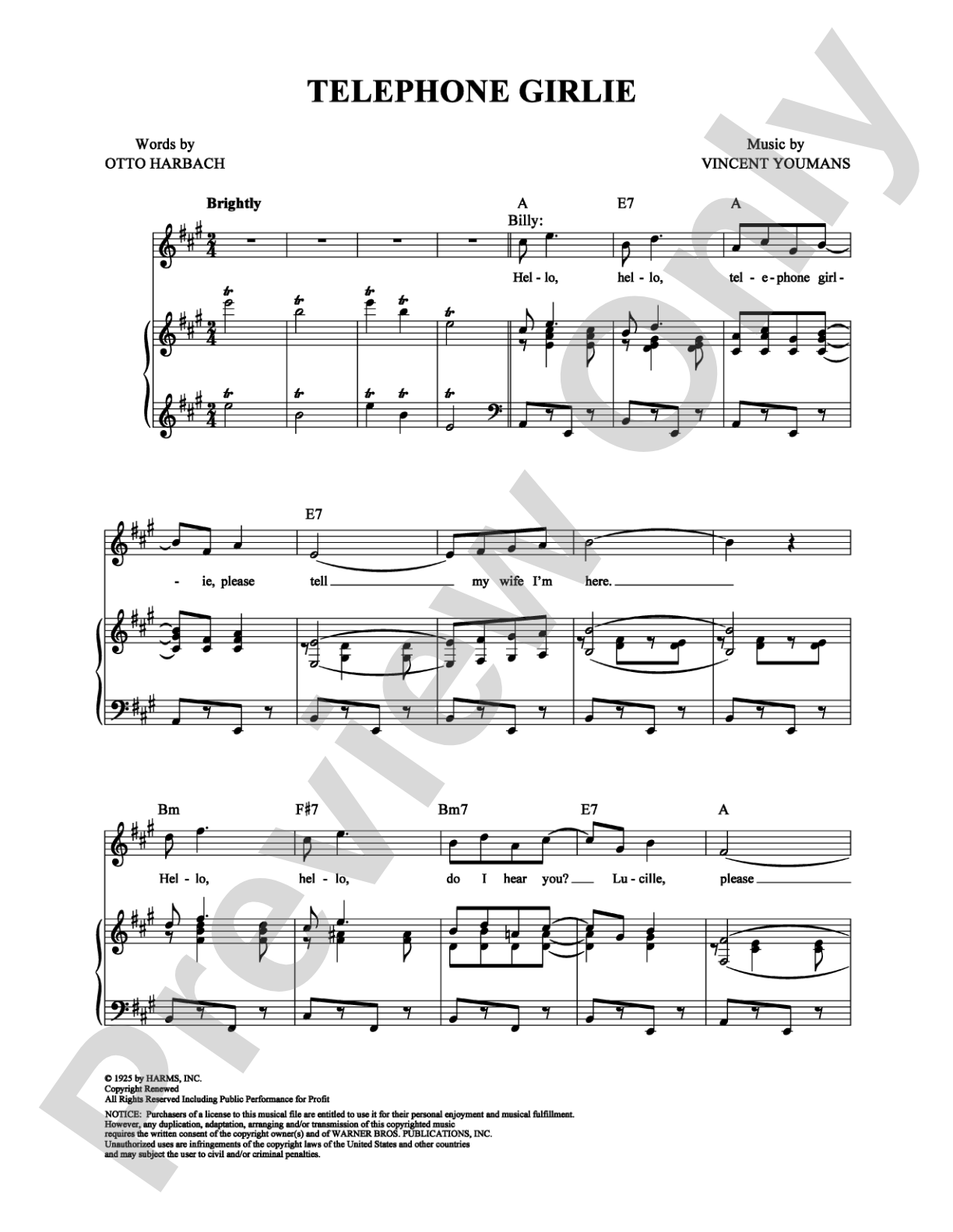 Telephone Girlie: Piano/Vocal/Chords Digital Sheet Music