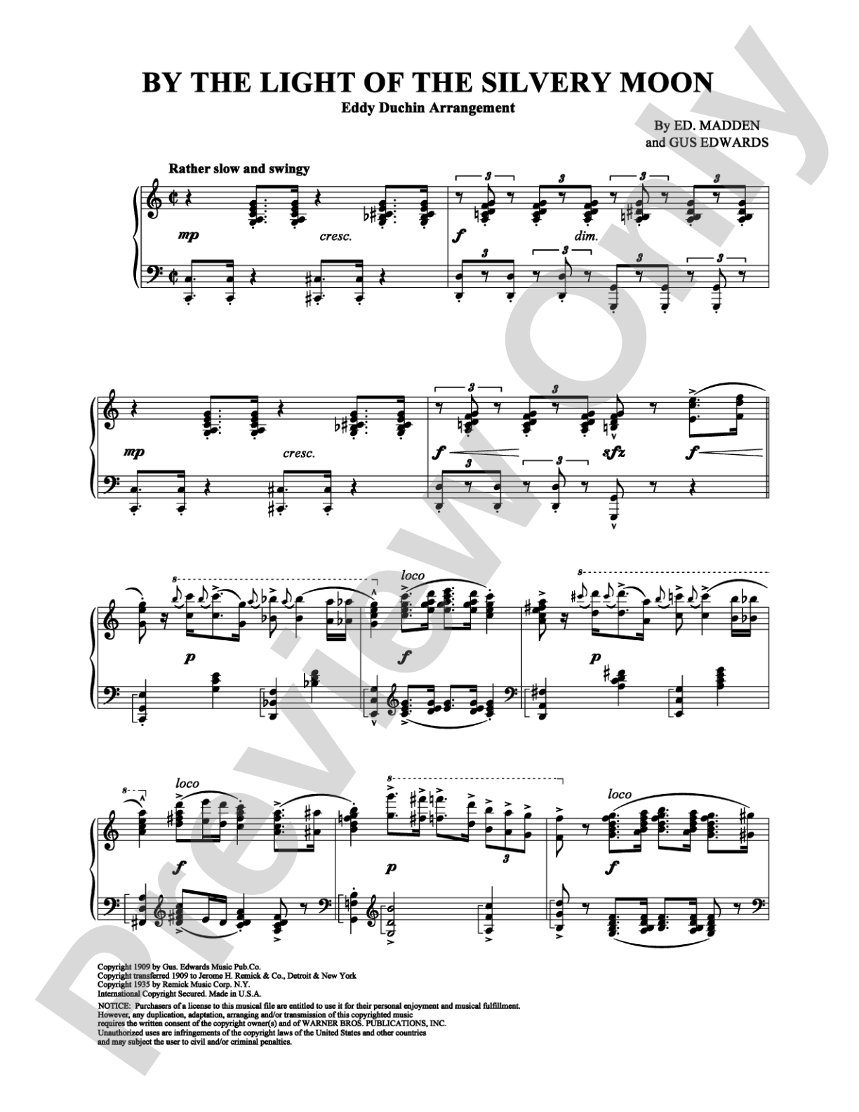 By the Light of the Silvery Moon (Eddy Duchin Arrangement): Piano Digital Sheet Music
