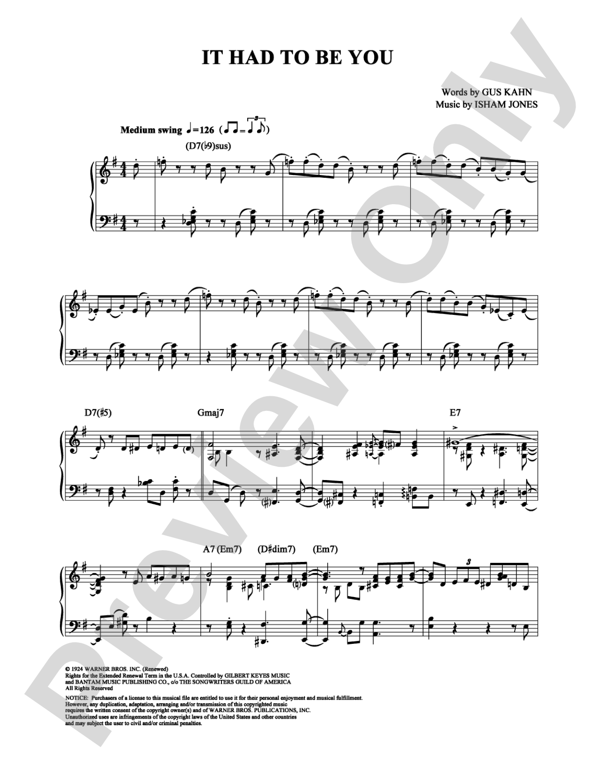 It Had To Be You: Piano Digital Sheet Music