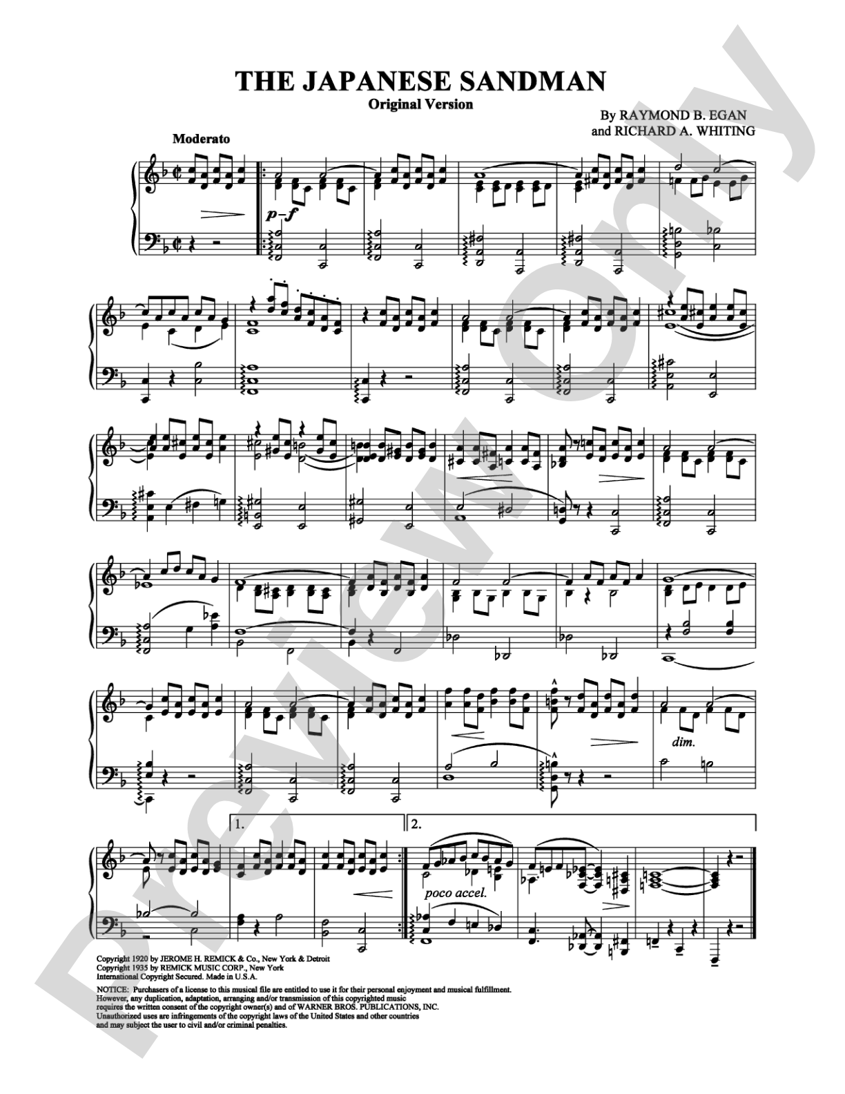 The Japanese Sandman (Original): Piano Digital Sheet Music