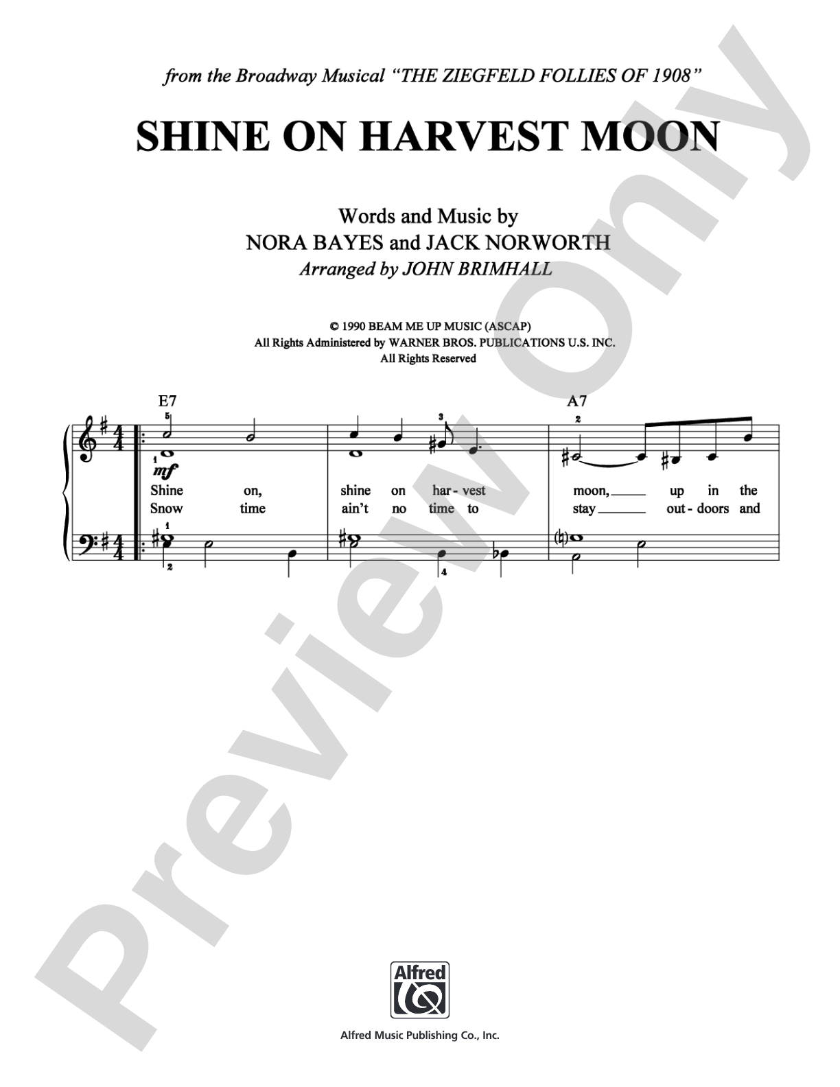 Shine On Harvest Moon: Easy Piano Digital Sheet Music