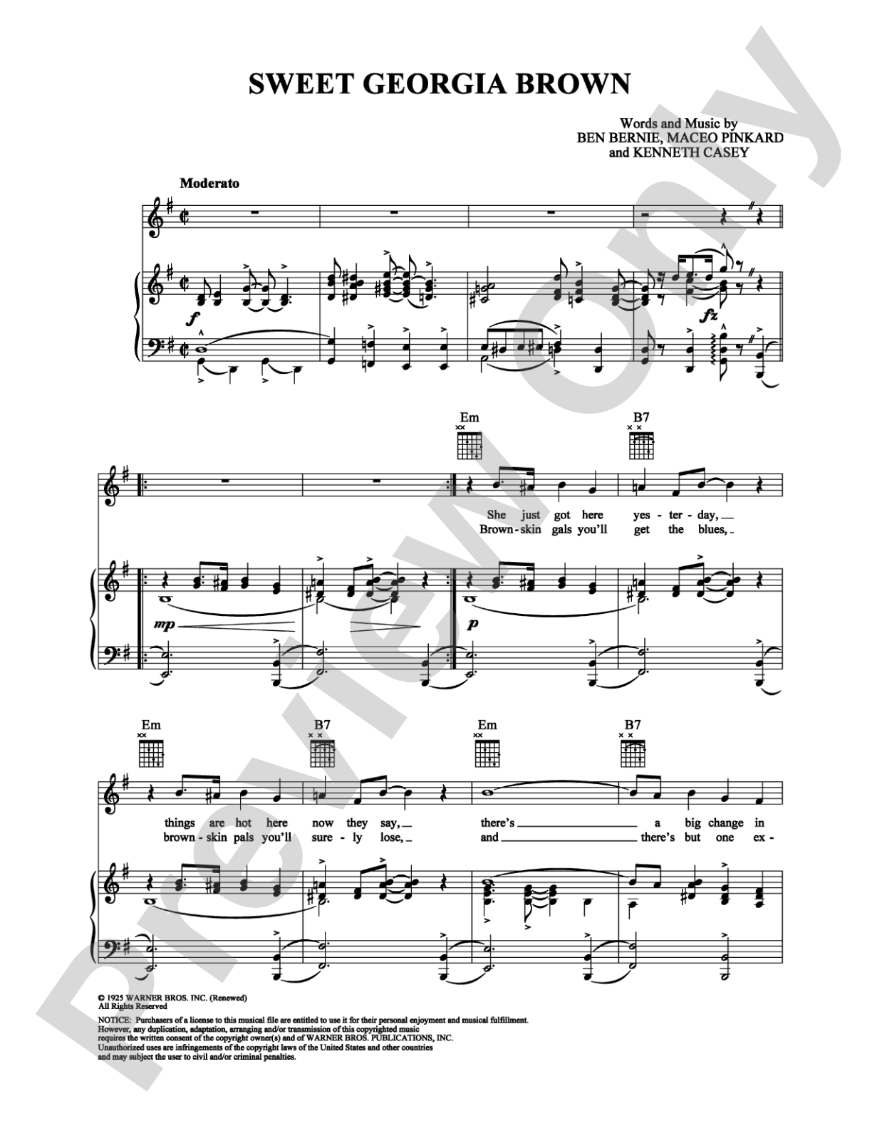 Sweet Georgia Brown: Piano/Vocal/Chords Digital Sheet Music