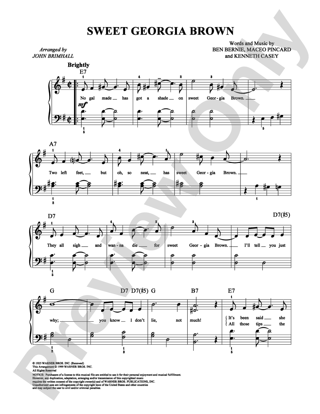 Sweet Georgia Brown: Easy Piano Digital Sheet Music