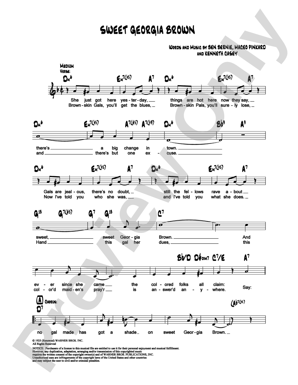 Sweet Georgia Brown: Lead Sheet Digital Sheet Music