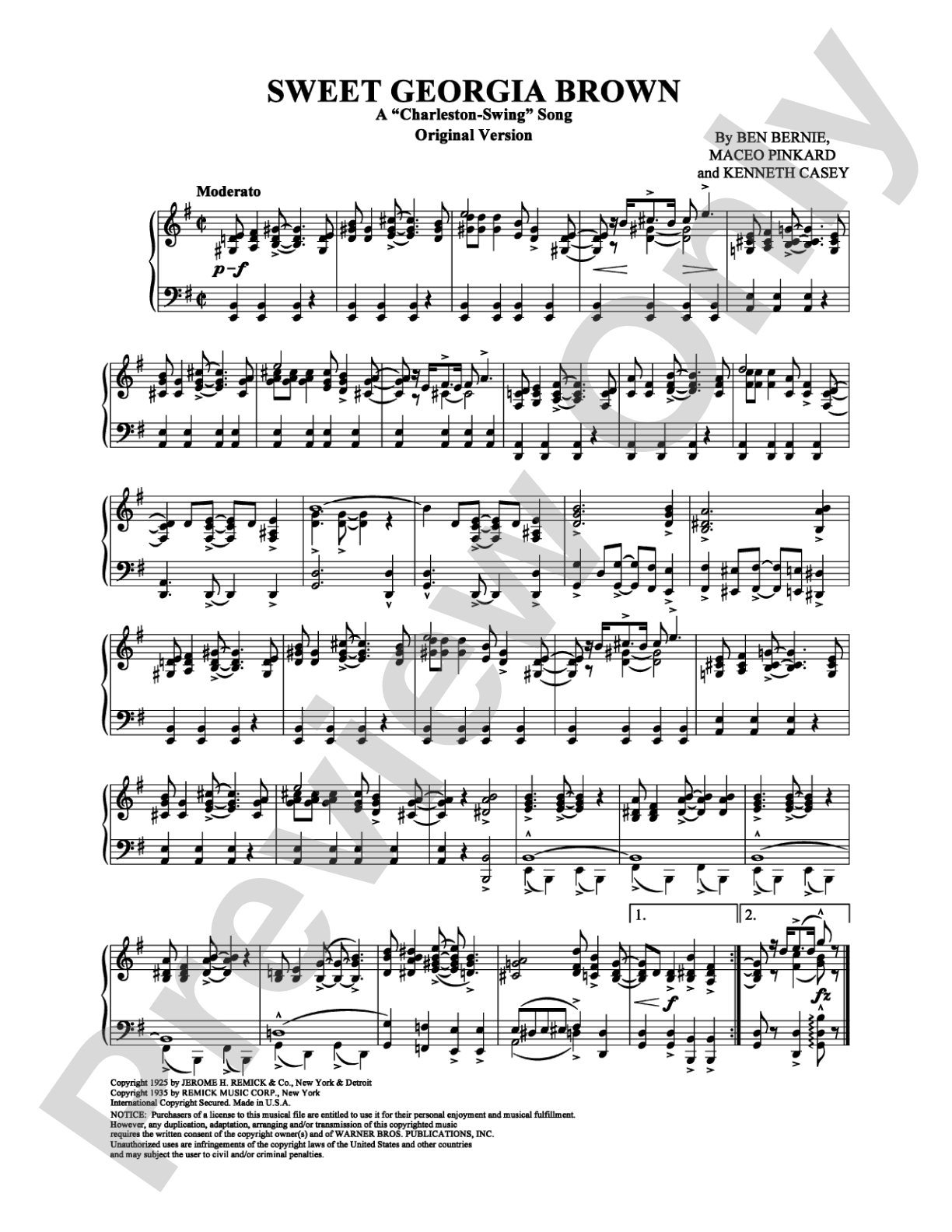 Sweet Georgia Brown (Original): Piano Digital Sheet Music