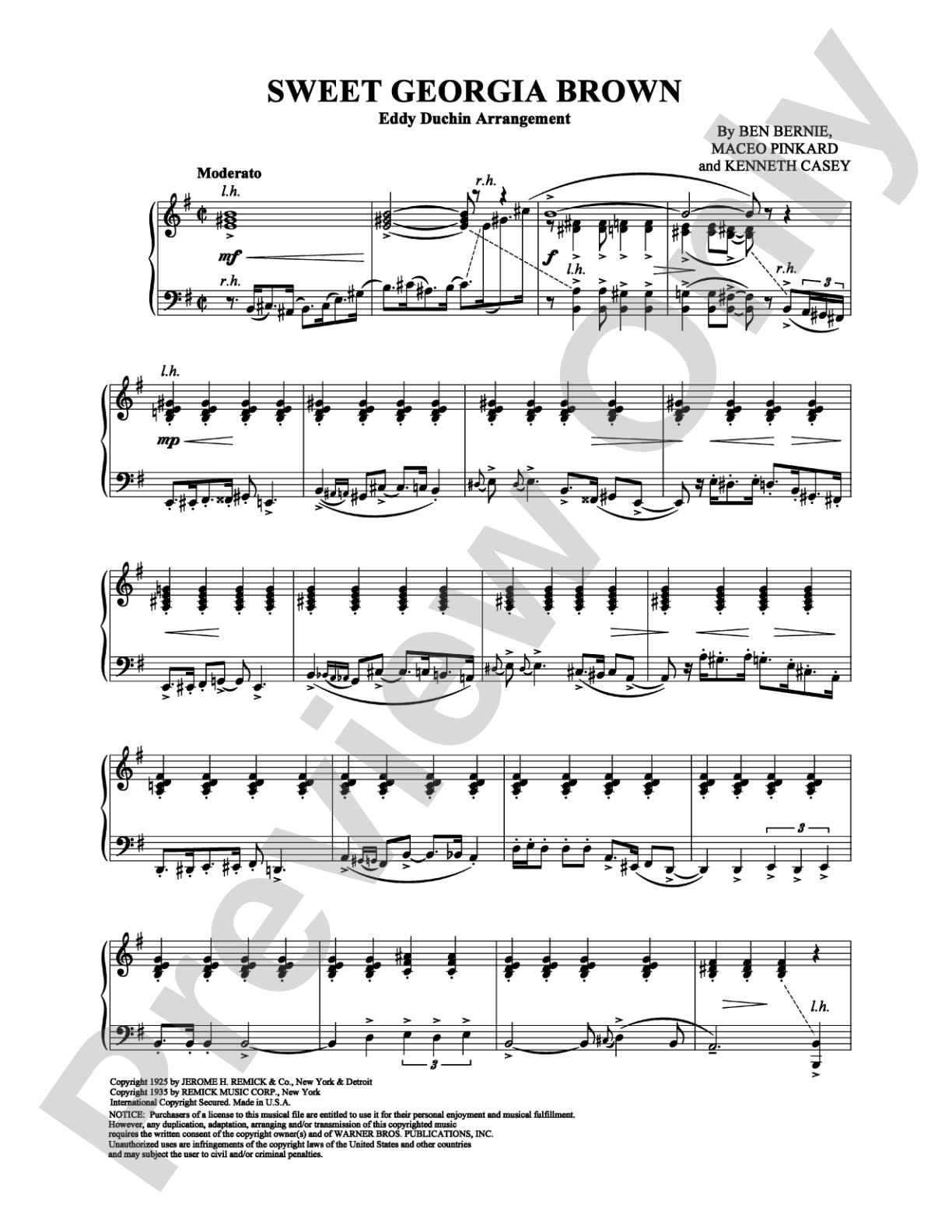 Sweet Georgia Brown (Eddy Duchin Arrangement): Piano Digital Sheet Music