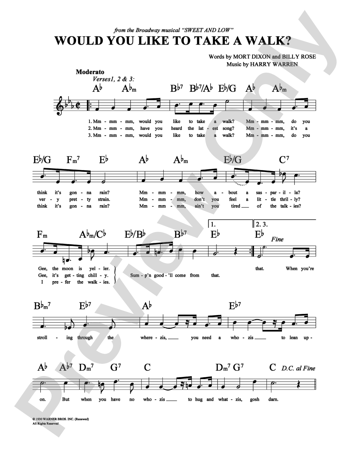 Would You Like to Take a Walk?: Lead Sheet Digital Sheet Music