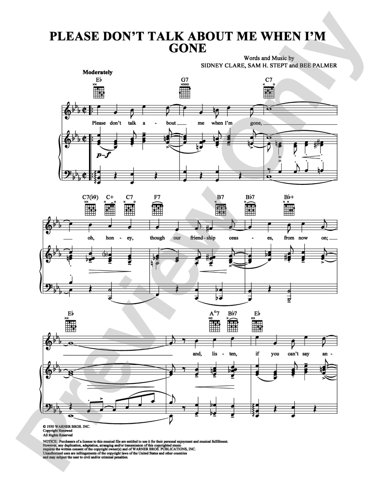 Please Don't Talk About Me When I'm Gone: Piano/Vocal/Chords Digital Sheet Music