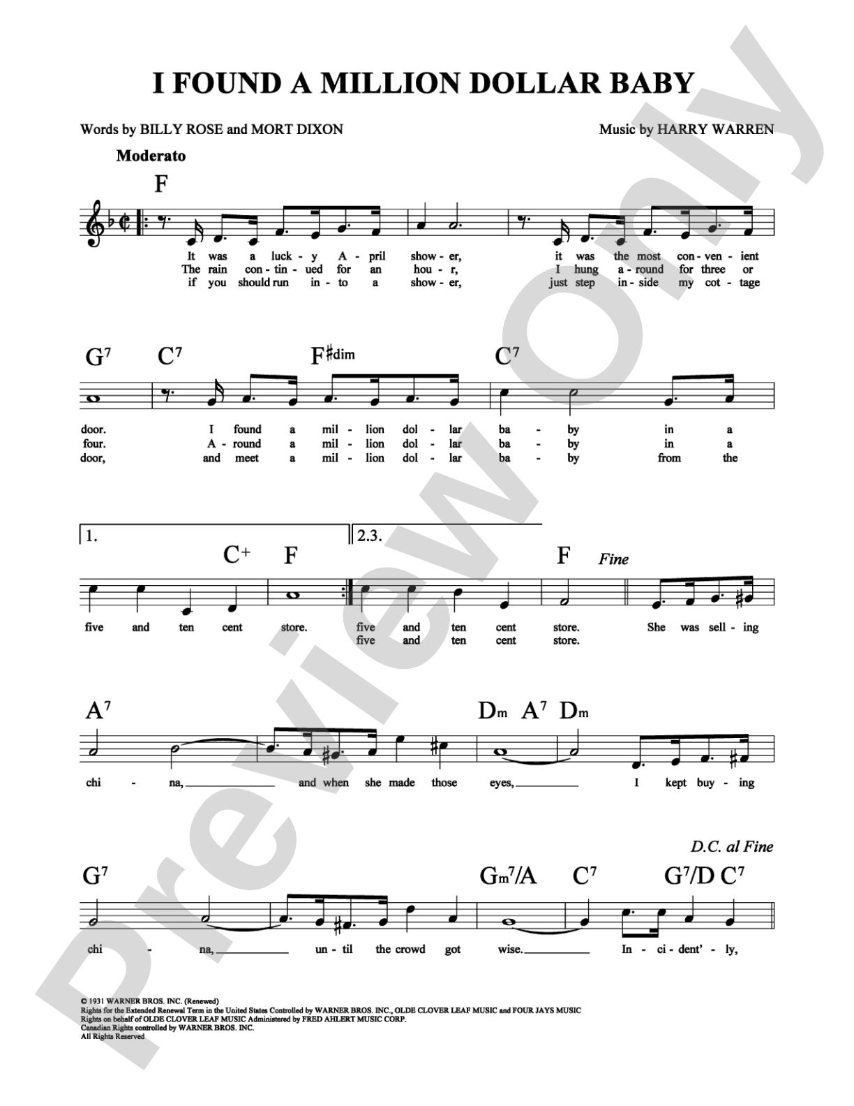 I Found a Million Dollar Baby: Lead Sheet Digital Sheet Music