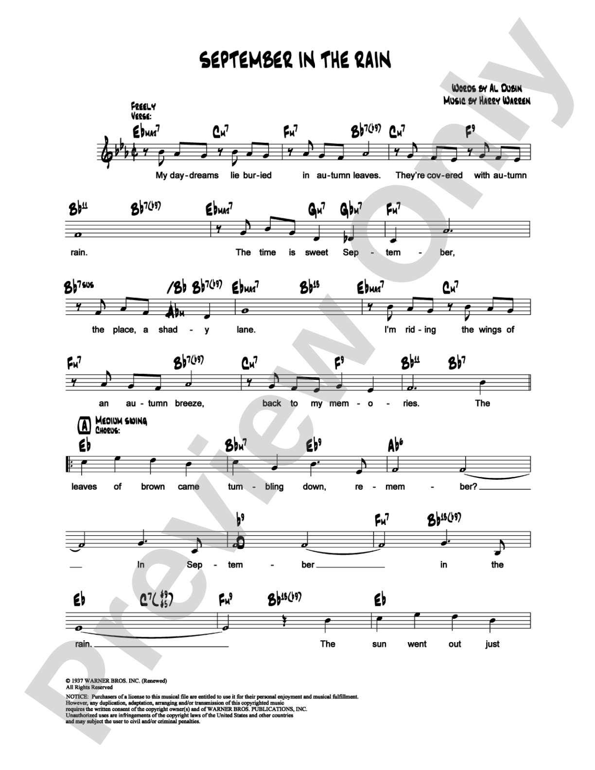 September in the Rain: Lead Sheet Digital Sheet Music