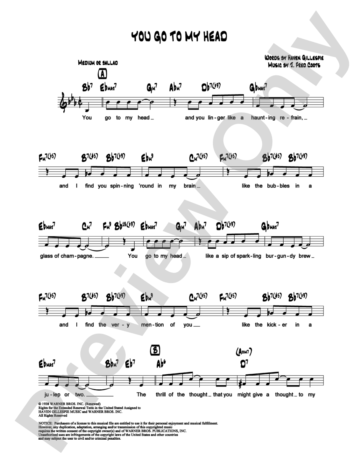 You Go to My Head: Lead Sheet Digital Sheet Music