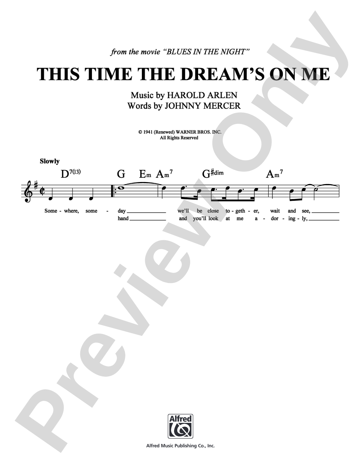 This Time the Dream's On Me: Lead Sheet Digital Sheet Music
