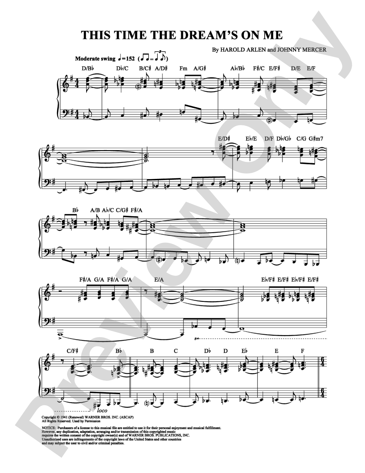 This Time the Dream's on Me: Piano Digital Sheet Music