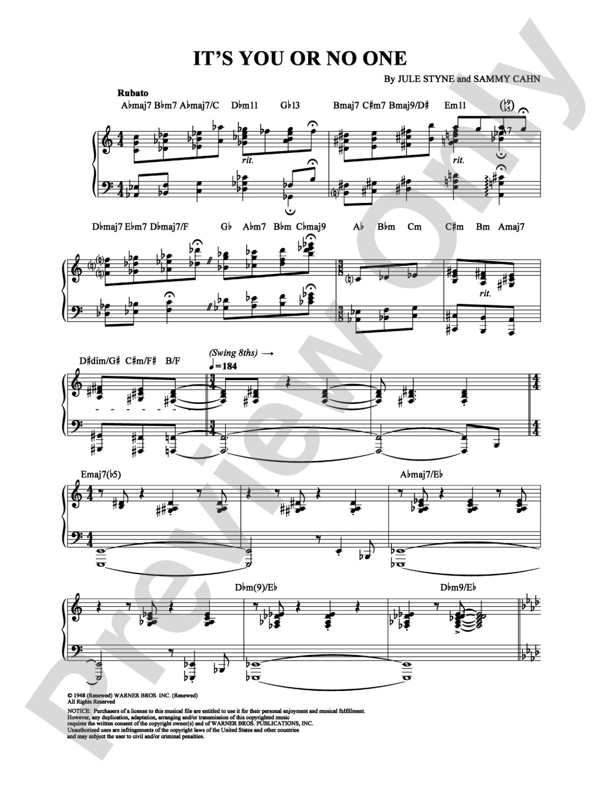 It's You or No One: Piano Digital Sheet Music