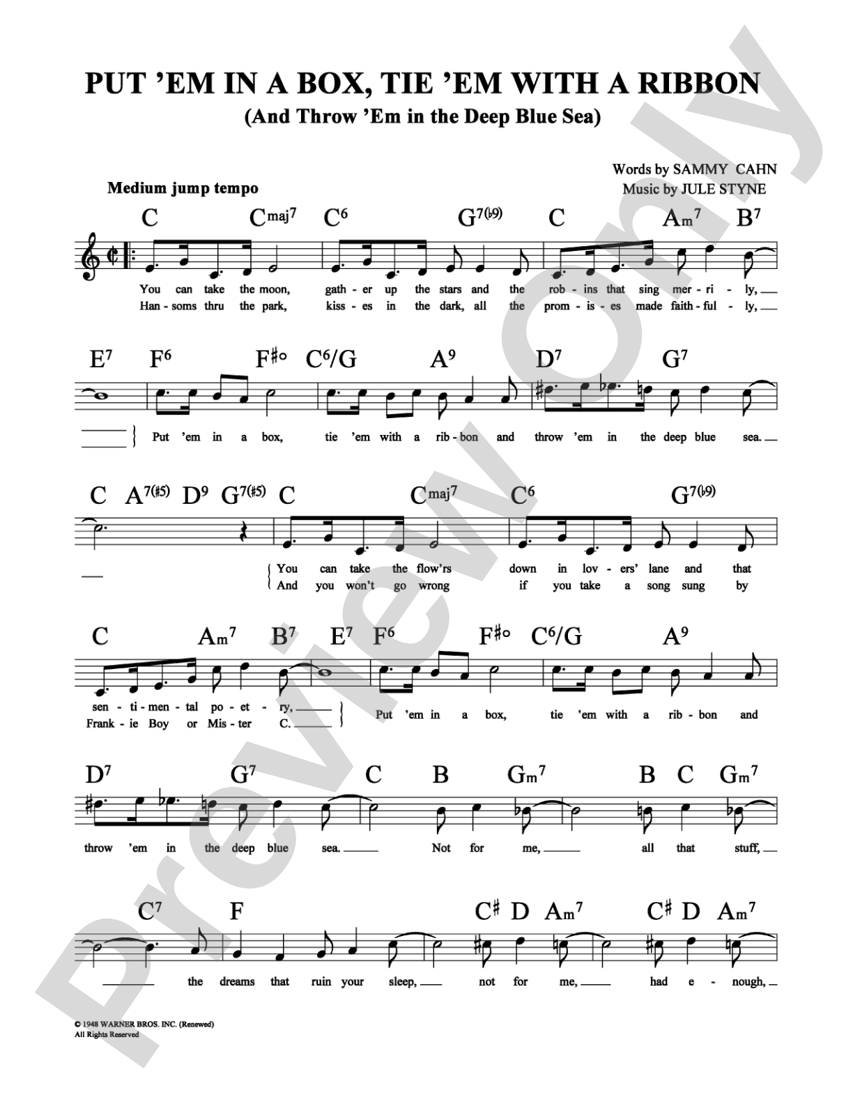 Put 'em in a Box, Tie 'em with a Ribbon (And Throw 'em in the Deep Blue Sea): Lead Sheet Digital Sheet Music