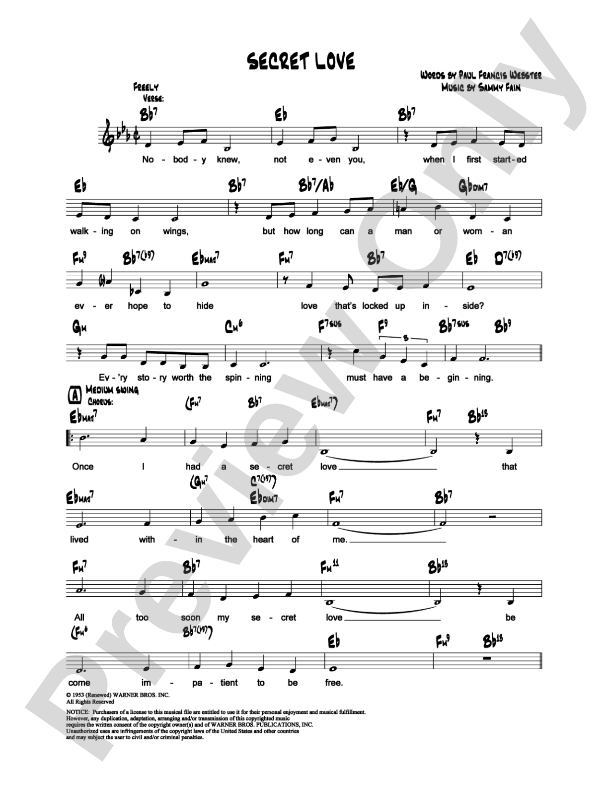 Secret Love: Lead Sheet Digital Sheet Music