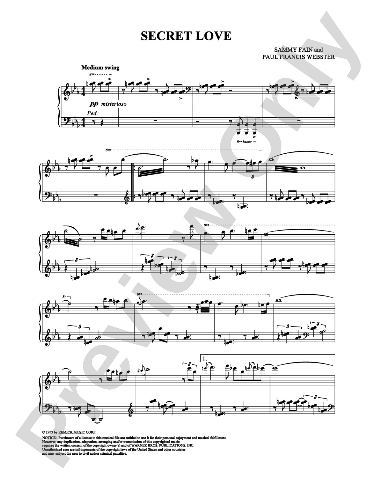 Secret Love: Piano Digital Sheet Music