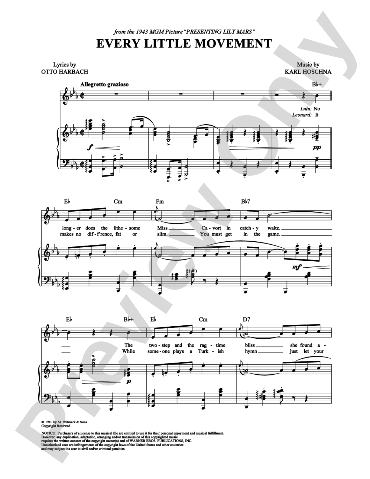 Every Little Movement: Piano/Vocal/Chords Digital Sheet Music