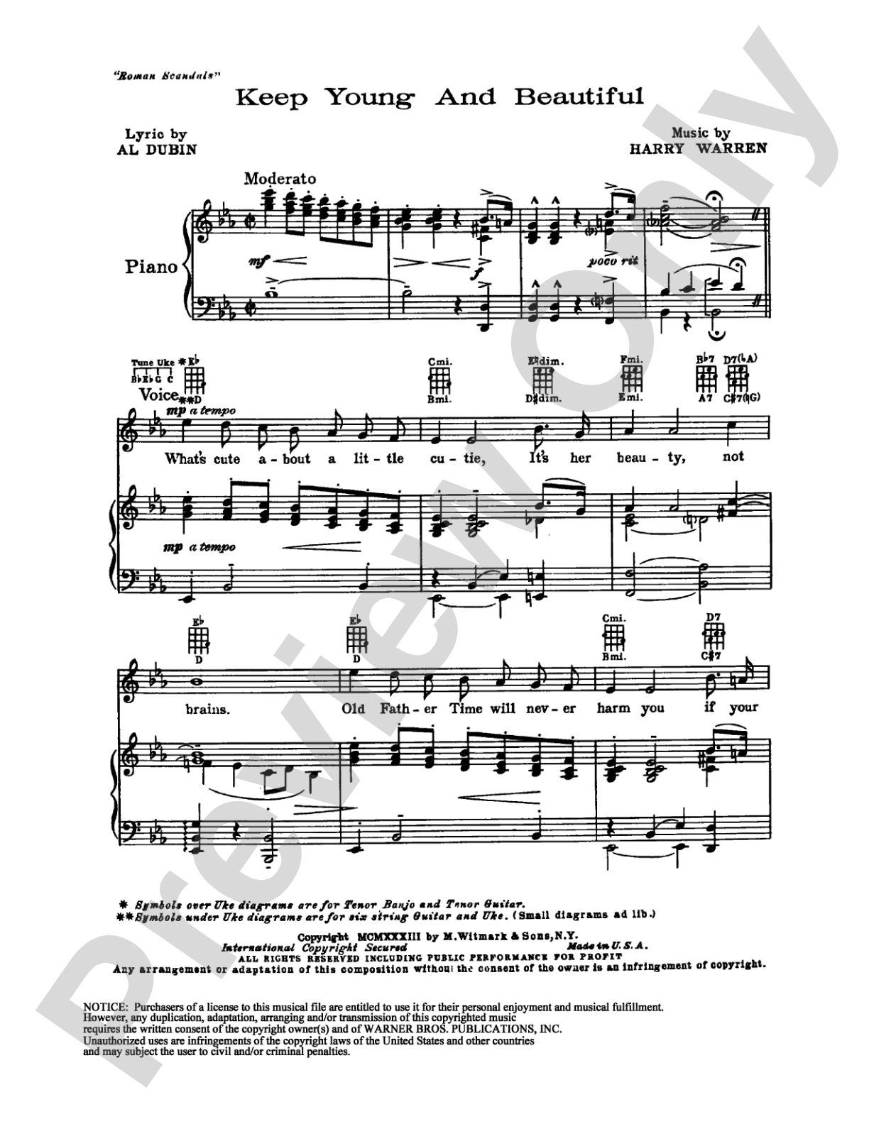 Keep Young and Beautiful: Piano/Vocal/Chords Digital Sheet Music