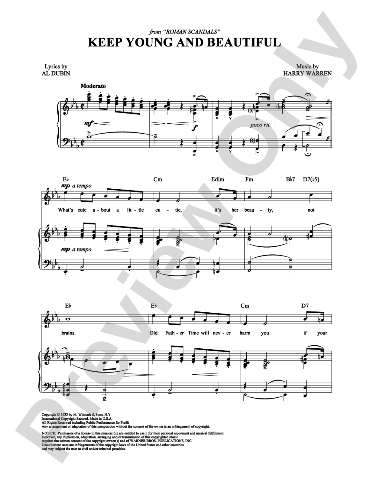 Keep Young and Beautiful: Piano/Vocal/Chords Digital Sheet Music