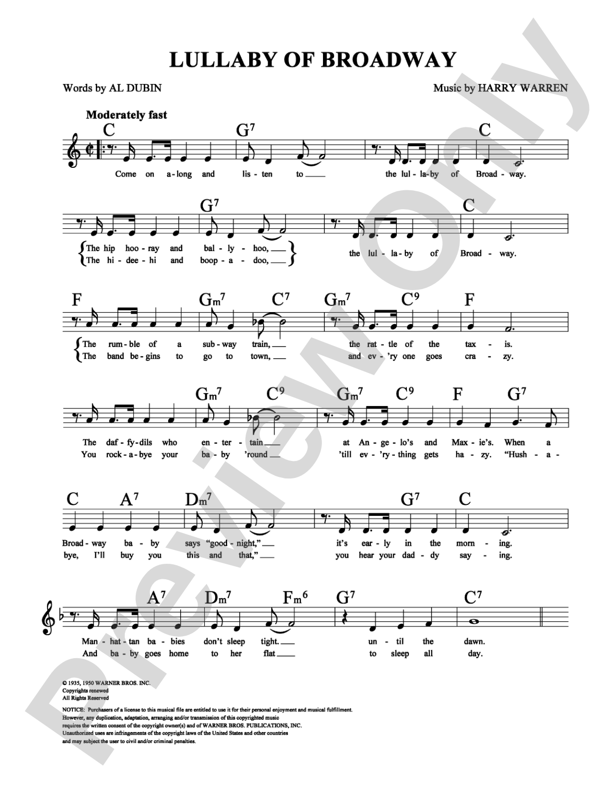 Lullaby of Broadway: Lead Sheet Digital Sheet Music