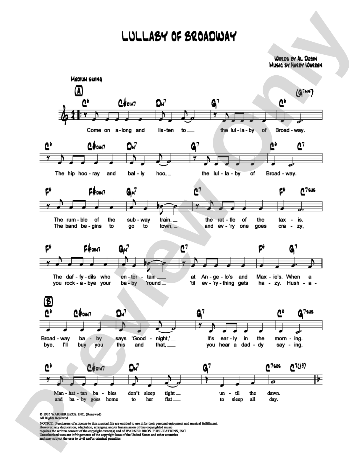 Lullaby Of Broadway: Lead Sheet Digital Sheet Music