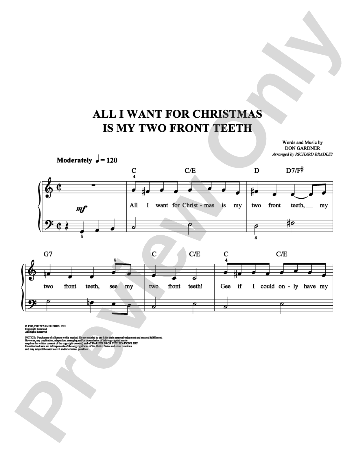All I Want For Christmas Is My Two Front Teeth: Easy Piano Digital Sheet Music