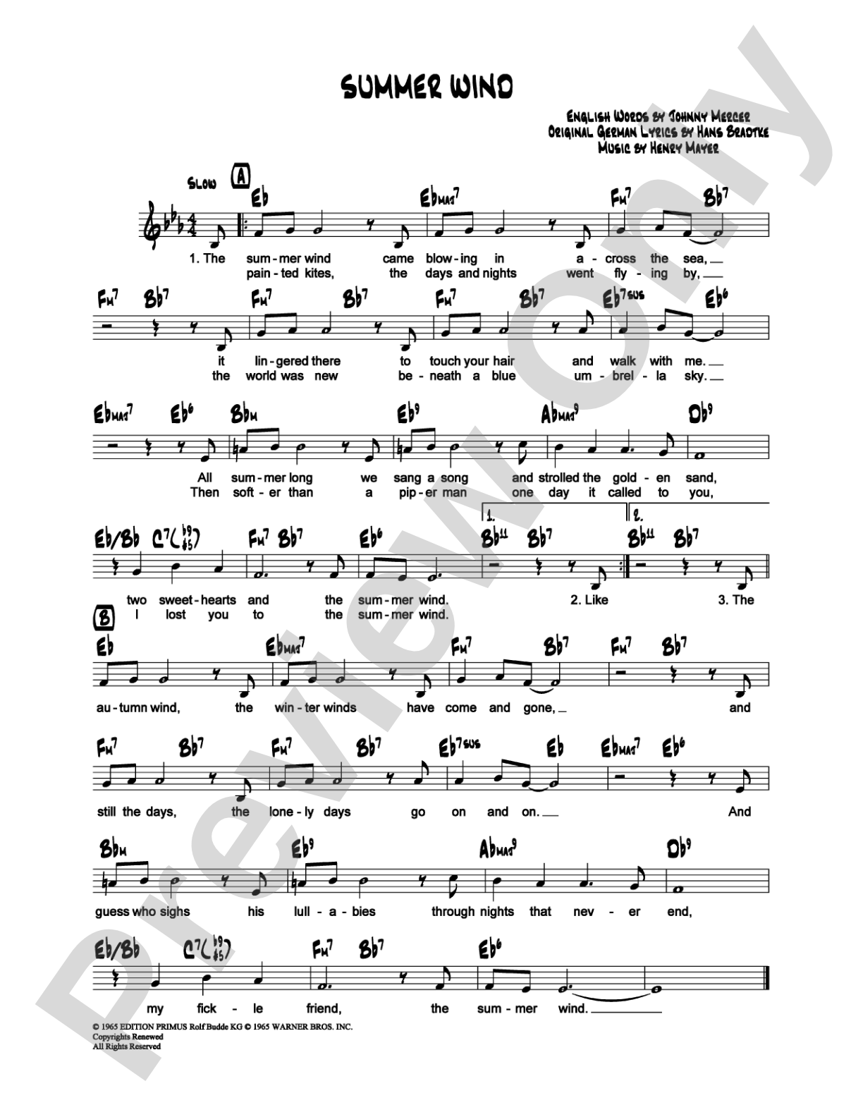 Summer Wind: Lead Sheet Digital Sheet Music