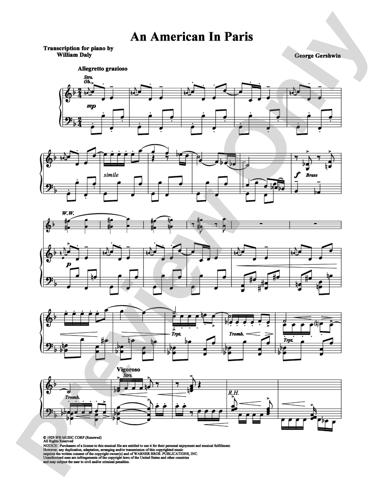 An American in Paris: Piano Digital Sheet Music