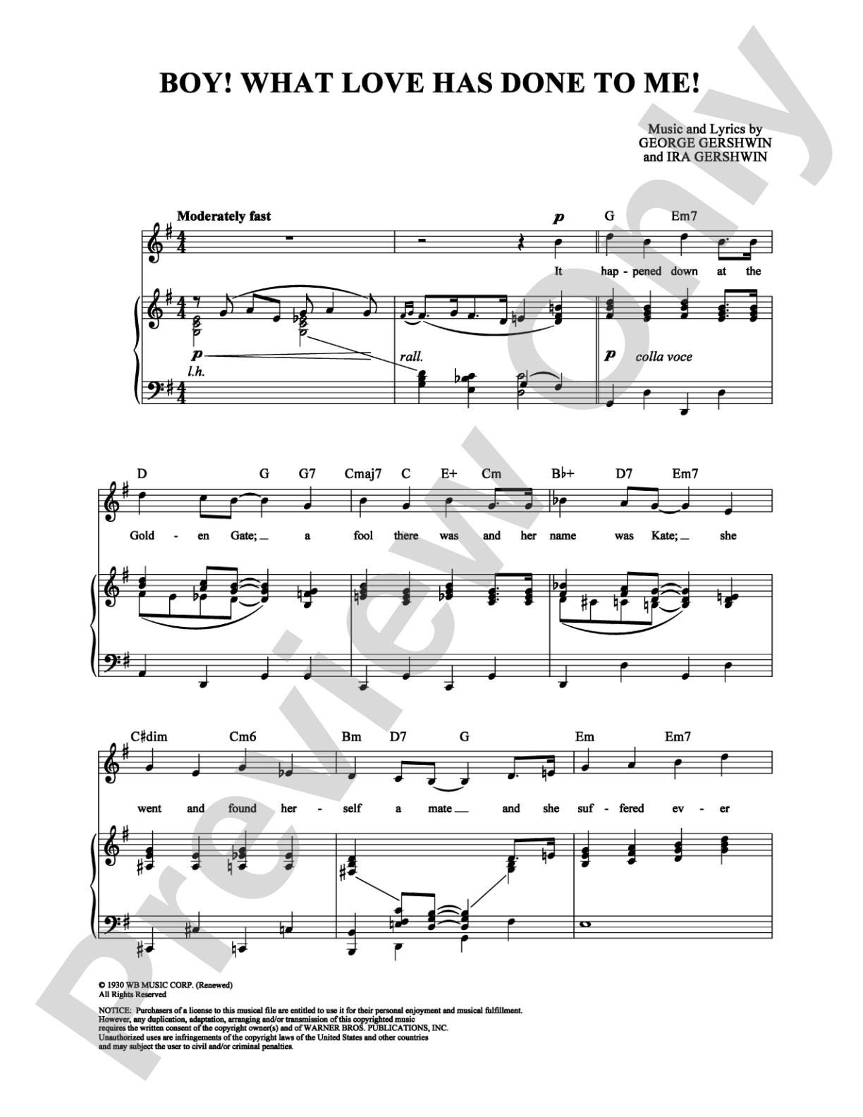 Boy! What Love Has Done To Me!: Piano/Vocal/Chords Digital Sheet Music