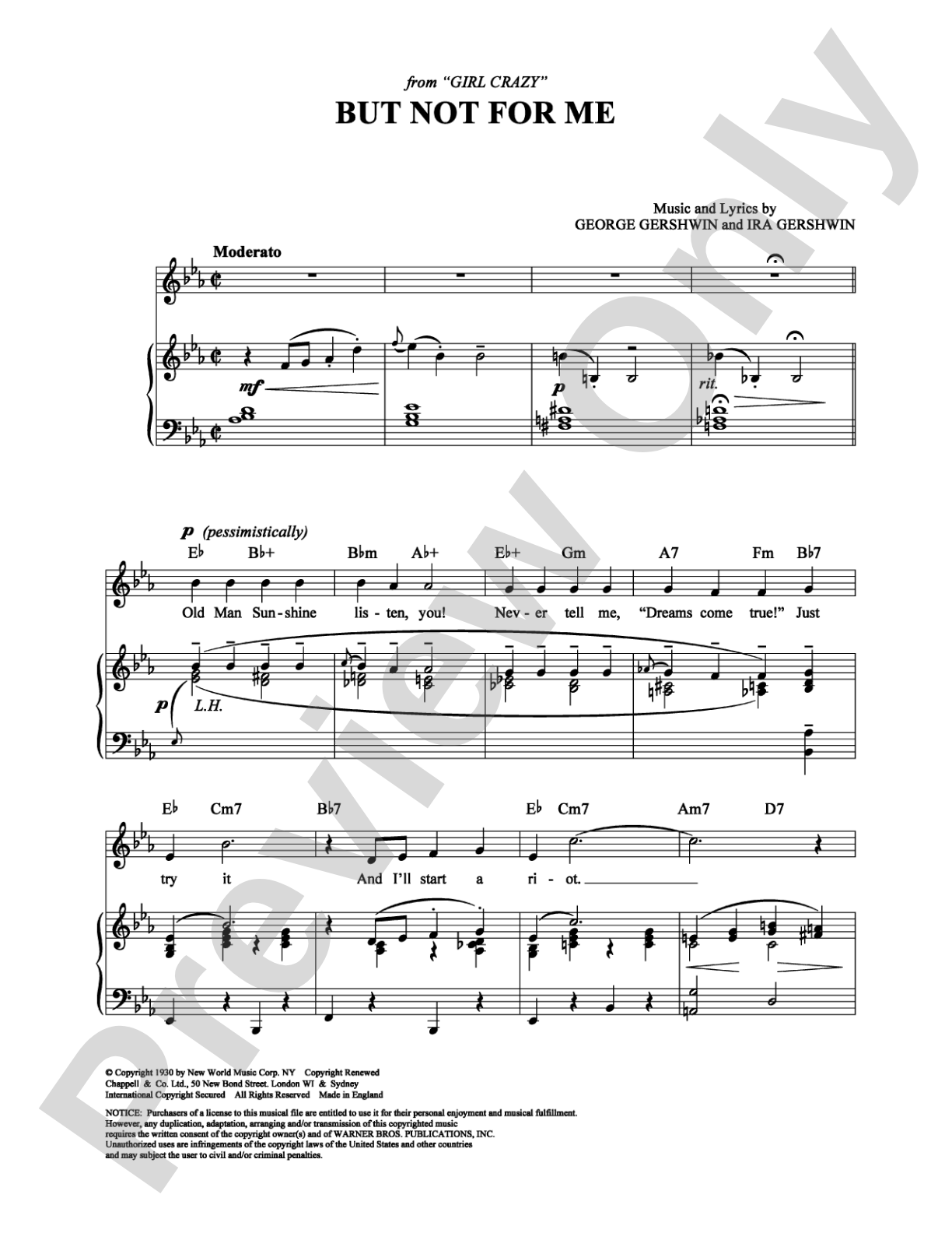 But Not For Me: Piano/Vocal/Chords Digital Sheet Music