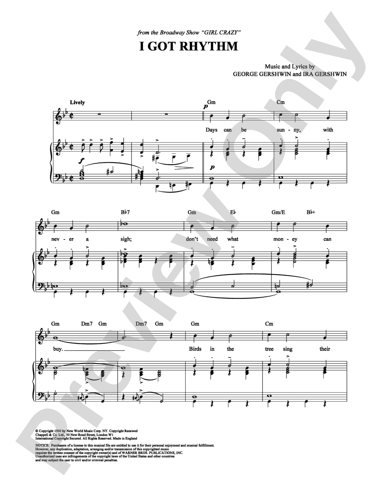 I Got Rhythm: Piano/Vocal/Chords Digital Sheet Music