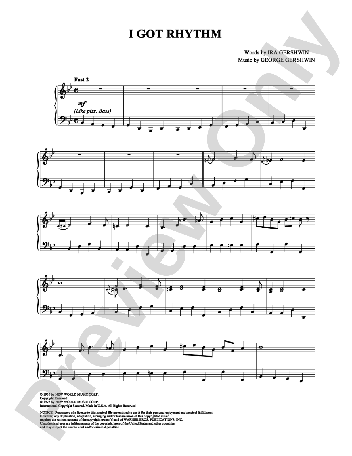 I Got Rhythm: Piano Digital Sheet Music